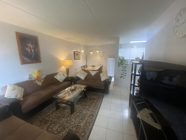 living room featuring light tile patterned floors