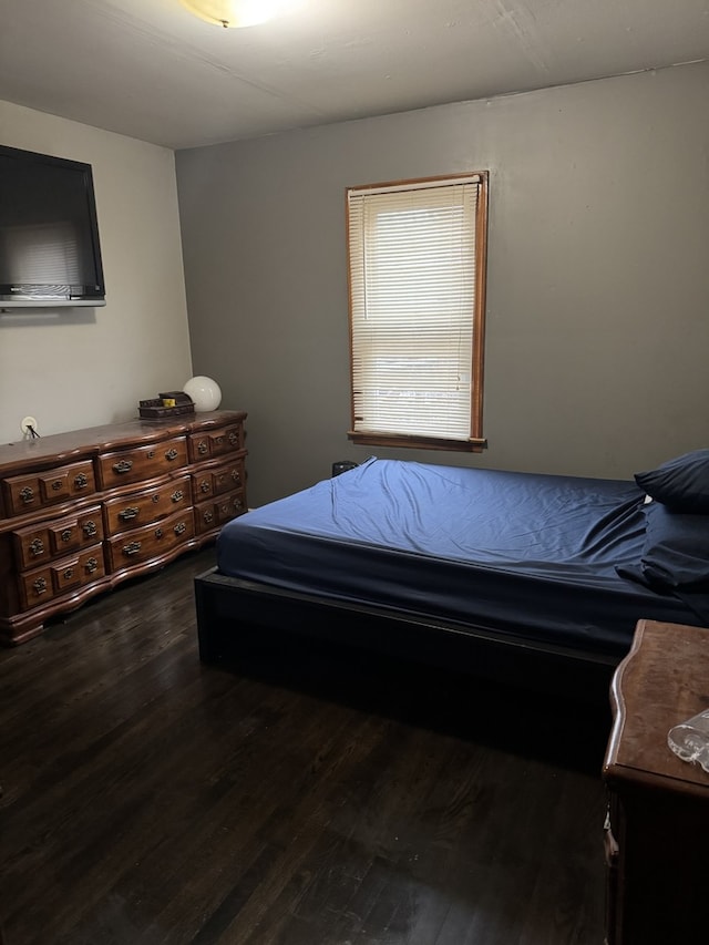 bedroom with dark hardwood / wood-style flooring