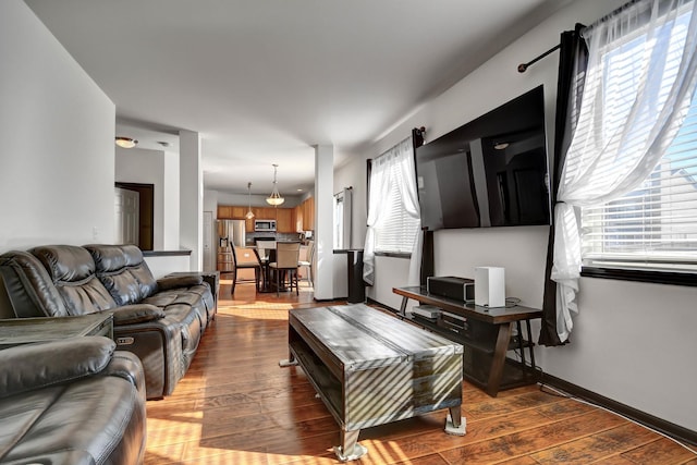 living room with hardwood / wood-style floors