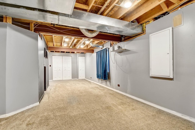 basement with carpet flooring