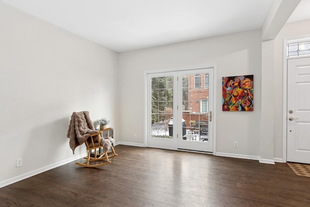 sitting room featuring dark wood-type flooring