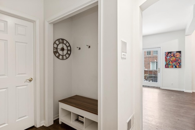 mudroom with dark hardwood / wood-style floors