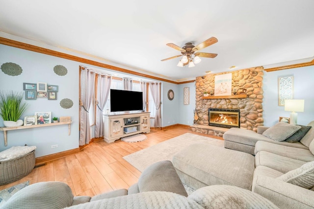 549 Beachview Dr, Lake Holiday, IL 60552 - living area with baseboards, ornamental molding, light wood-style flooring, and ceiling fan