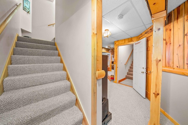 549 Beachview Dr, Lake Holiday, IL 60552 - stairway with carpet floors, baseboards, and a drop ceiling