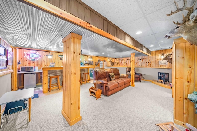 549 Beachview Dr, Lake Holiday, IL 60552 - carpeted living room featuring recessed lighting and wooden walls