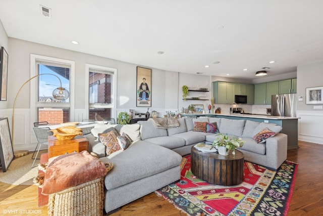 living room with hardwood / wood-style floors