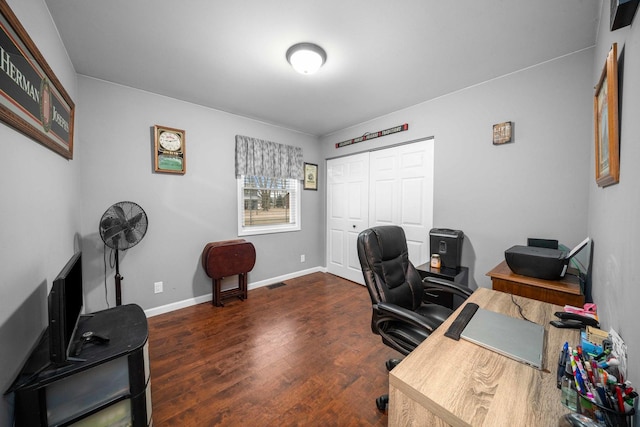 office area with dark wood-type flooring