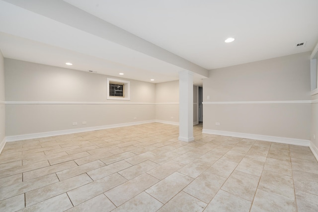 basement with light tile patterned floors