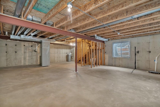 basement with heating unit