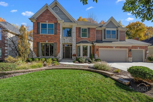 view of front facade featuring a garage and a front yard