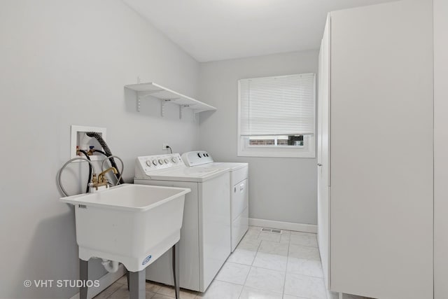 laundry room featuring washing machine and clothes dryer and sink