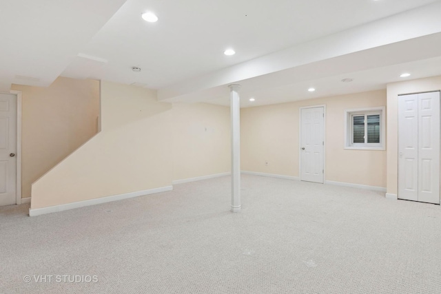 basement with light carpet