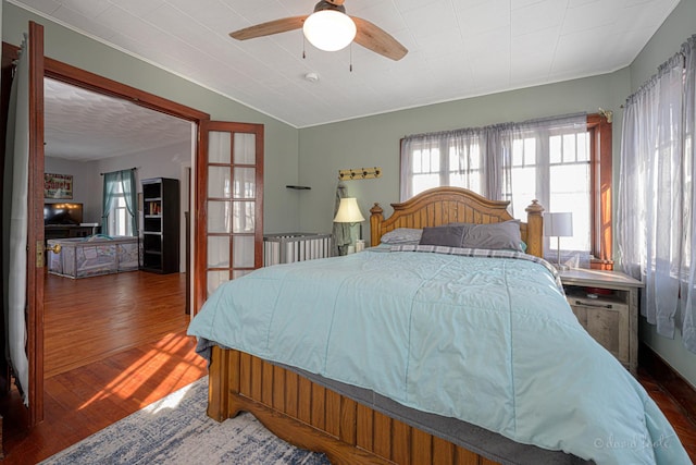 469 Dewey Ave, Galena, IL 61036 - bedroom with ceiling fan, vaulted ceiling, and wood finished floors