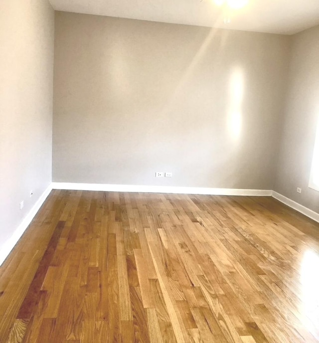 spare room with baseboards and wood finished floors