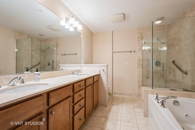 4953 Oakton St Unit 605, Skokie, IL 60077 - bathroom with a shower stall, double vanity, a tub with jets, and marble finish flooring