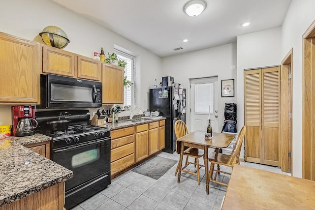 816 N Hermitage Ave, Chicago, IL 60622 - kitchen featuring black appliances, light tile patterned flooring, a sink, and recessed lighting