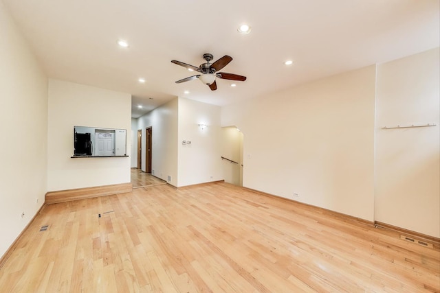816 N Hermitage Ave, Chicago, IL 60622 - unfurnished living room featuring light wood-style floors, recessed lighting, and ceiling fan
