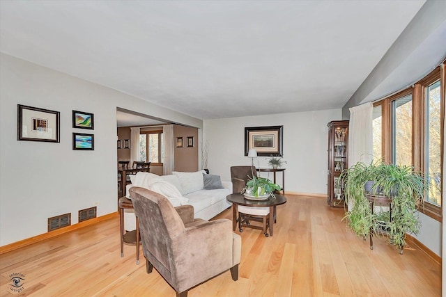 living room with light wood-type flooring