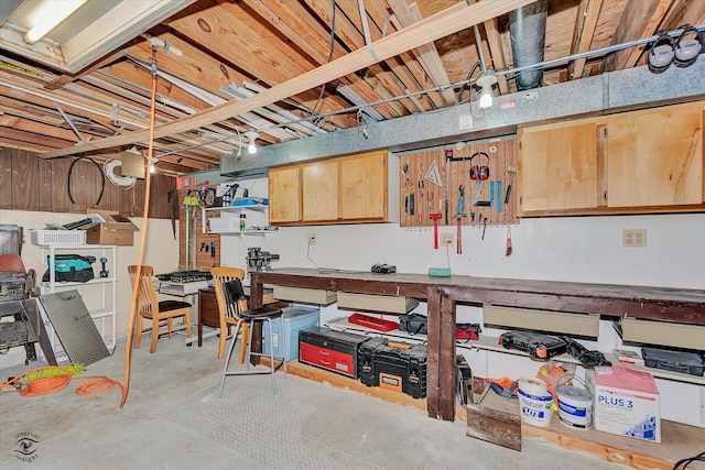 basement featuring a workshop area