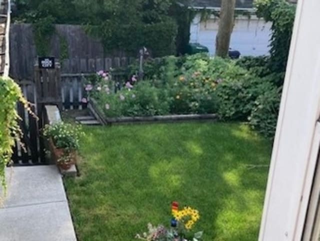 view of yard with a vegetable garden and fence