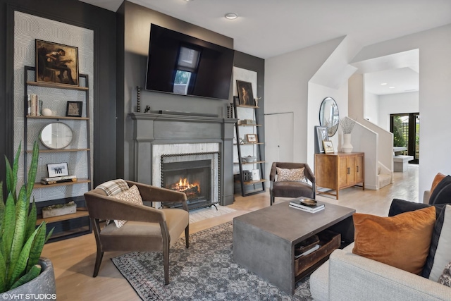 living room featuring light wood-type flooring