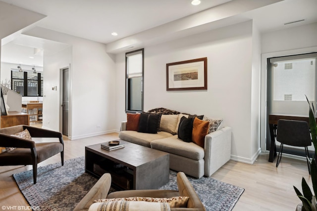 living room featuring light hardwood / wood-style flooring