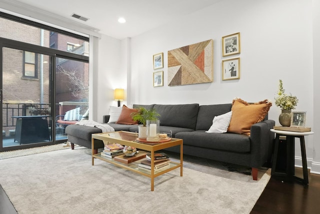 living room with light hardwood / wood-style floors