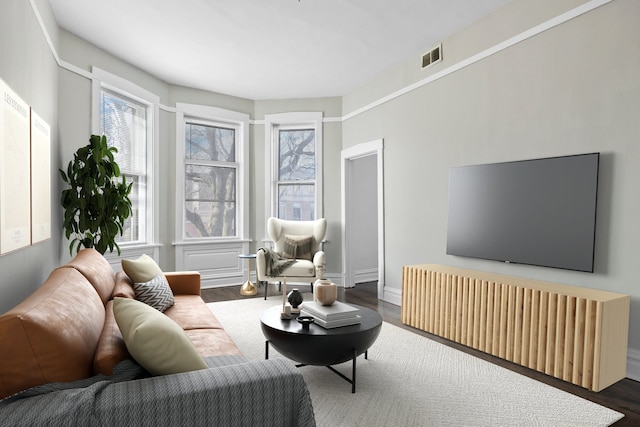 living room featuring dark hardwood / wood-style flooring