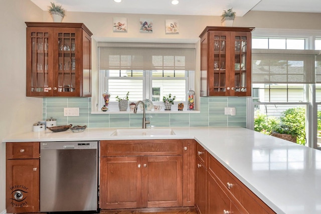 kitchen with sink, backsplash, and dishwasher