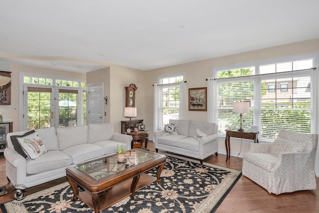 living room with hardwood / wood-style flooring