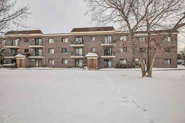 view of snow covered building