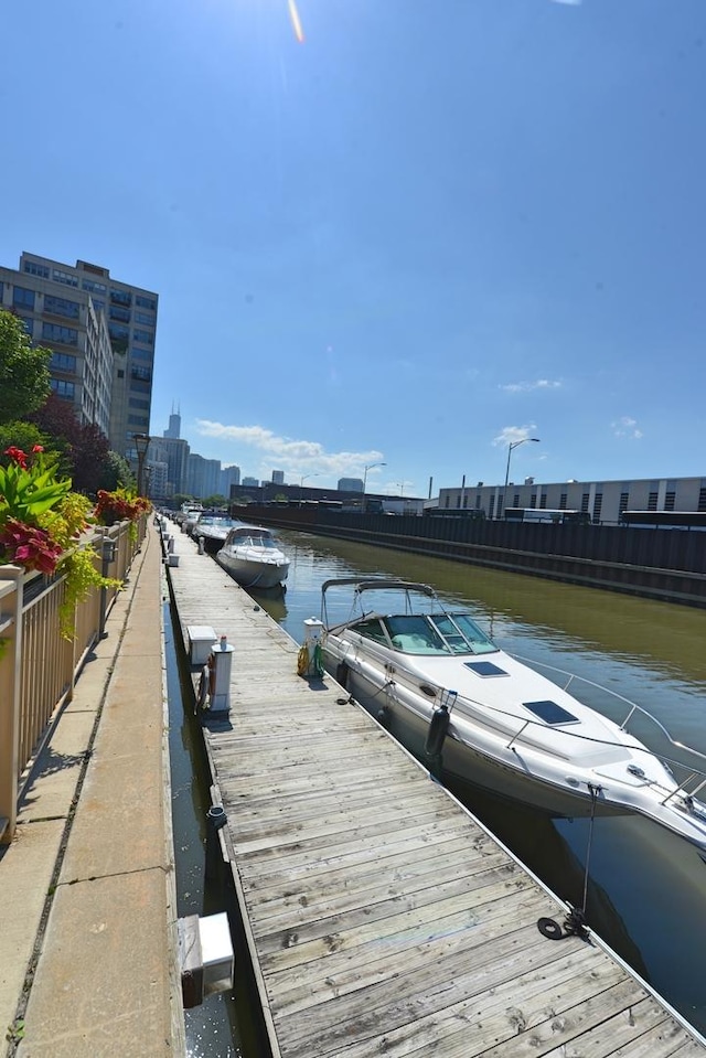 view of dock featuring a water view