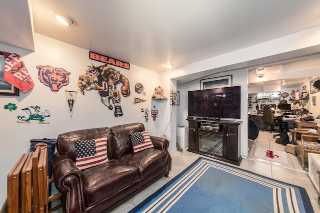 living room with light tile patterned floors