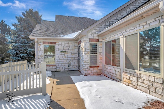 view of snow covered patio