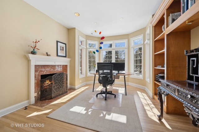 860 Gage Ln, Lake Forest, IL 60045 - office space featuring a fireplace, baseboards, wood finished floors, and recessed lighting