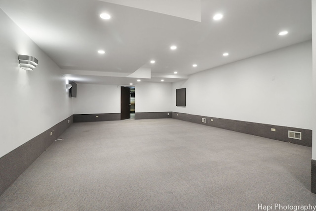 basement with carpet flooring