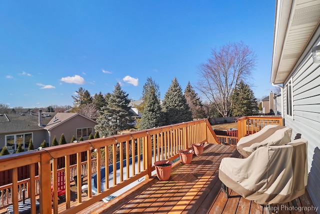 deck with a residential view