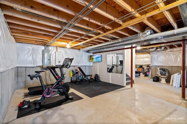 workout area featuring electric panel