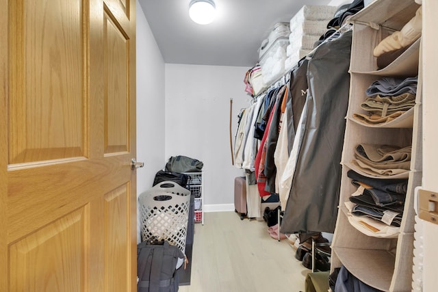 walk in closet featuring wood finished floors