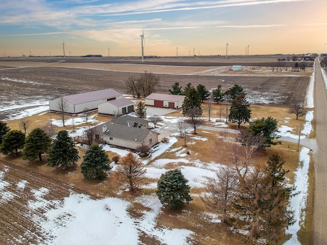 aerial view at dusk with a rural view