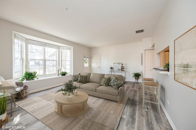 living room with hardwood / wood-style flooring