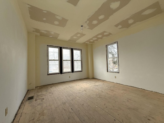 empty room with plenty of natural light and light hardwood / wood-style floors