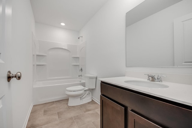 full bathroom with vanity, tile patterned flooring, tub / shower combination, and toilet