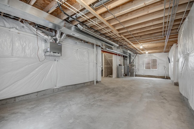 basement featuring heating unit