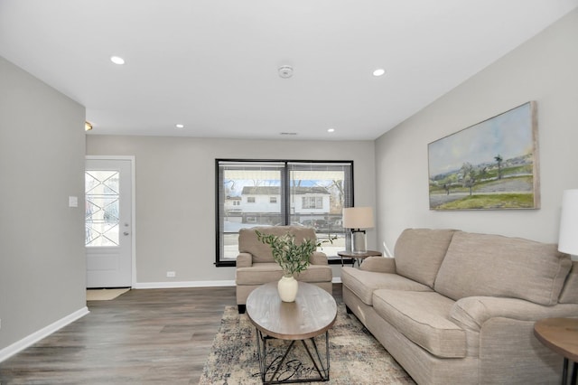 living room with hardwood / wood-style flooring and a wealth of natural light