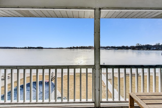 view of dock with a water view