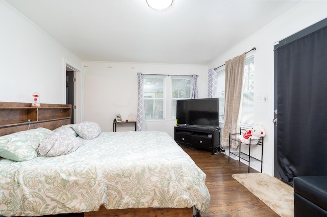 bedroom with dark hardwood / wood-style floors