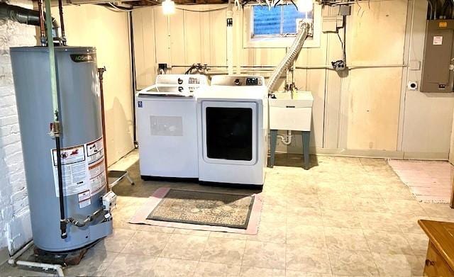 201 W Council Trl, Mount Prospect, IL 60056 - clothes washing area featuring independent washer and dryer, laundry area, a sink, gas water heater, and electric panel