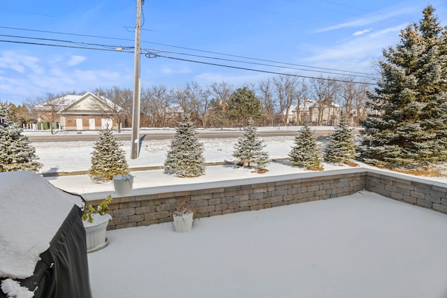 view of yard layered in snow