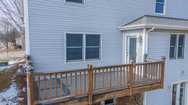 view of snow covered deck